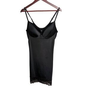 Spanx Assets Red Hot Label Shapewear Slip Black Lace Trim Underwire 1X Plus Size
